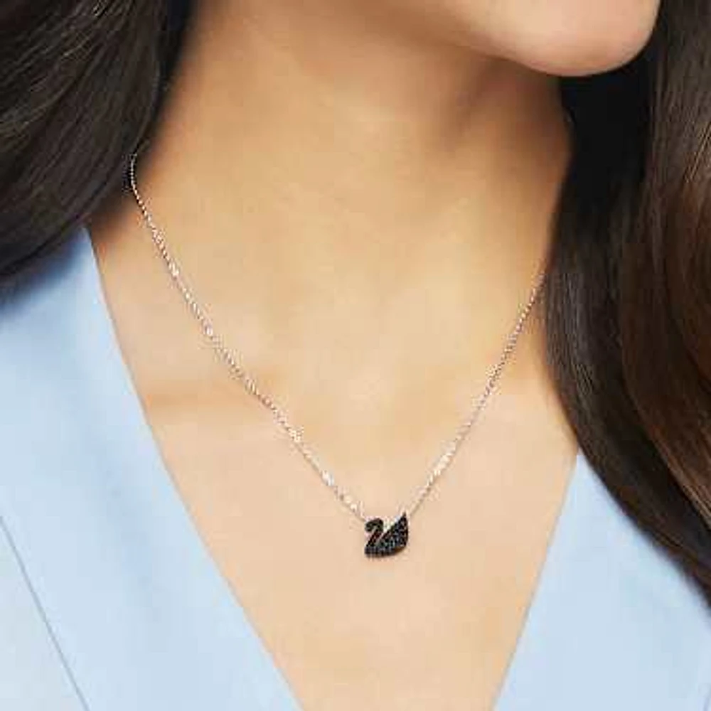 Swan pendant, Swan, Small, Black, Rhodium plated by SWAROVSKI