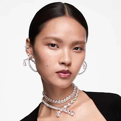 Attract stud earrings, Round cut, White, Rhodium plated by SWAROVSKI