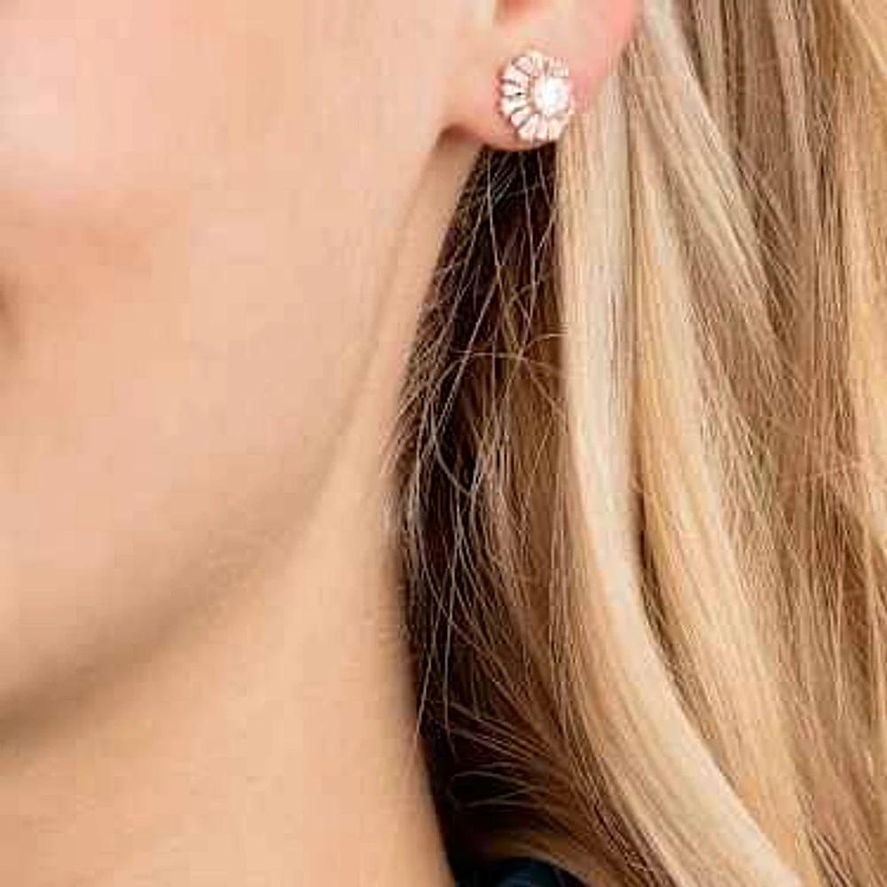 Idyllia stud earrings, Mixed cuts, Sun, White, Rose gold-tone plated by SWAROVSKI