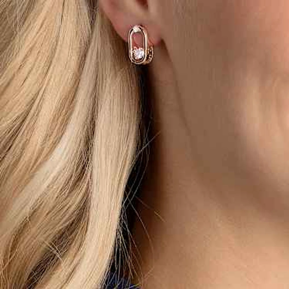 Una stud earrings, Round cut, Oval shape, White, Rose gold-tone plated by SWAROVSKI