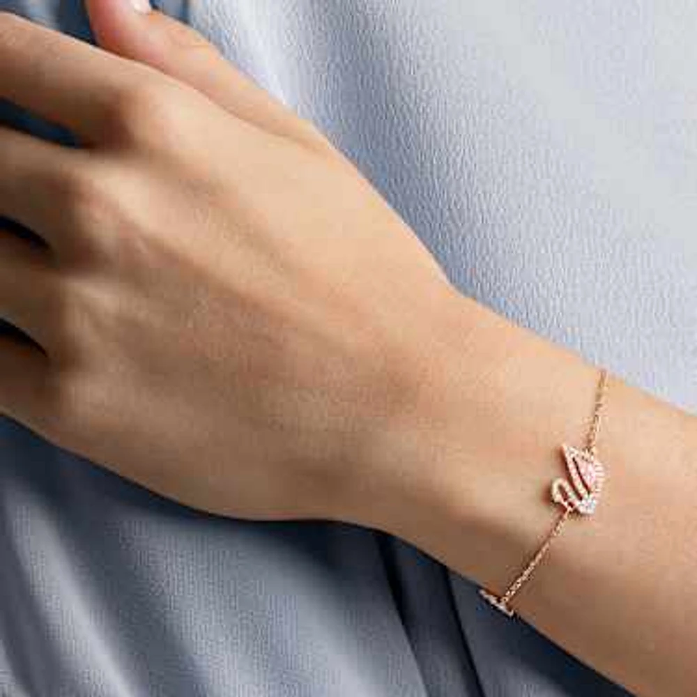 Swan bracelet, Magnetic closure, Swan, Pink, Rose gold-tone plated by SWAROVSKI