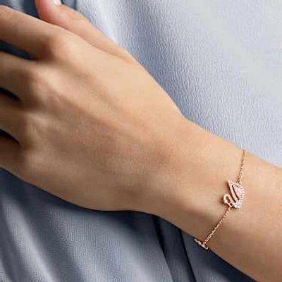 Swan bracelet, Magnetic closure, Swan, Pink, Rose gold-tone plated by SWAROVSKI