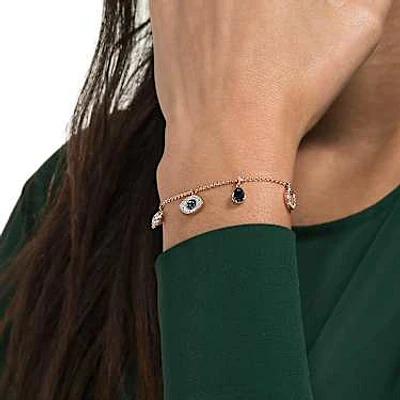 Symbolica bracelet, Infinity, evil eye and horseshoe, Blue, Rose gold-tone plated by SWAROVSKI