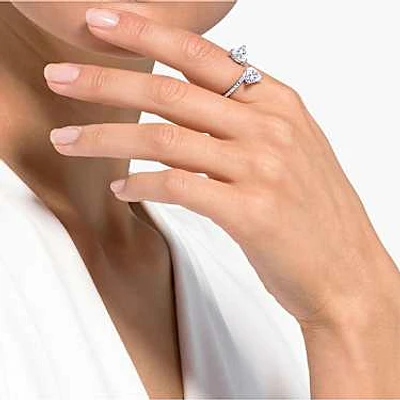 Mesmera Attract open ring, Heart, White, Rhodium plated by SWAROVSKI