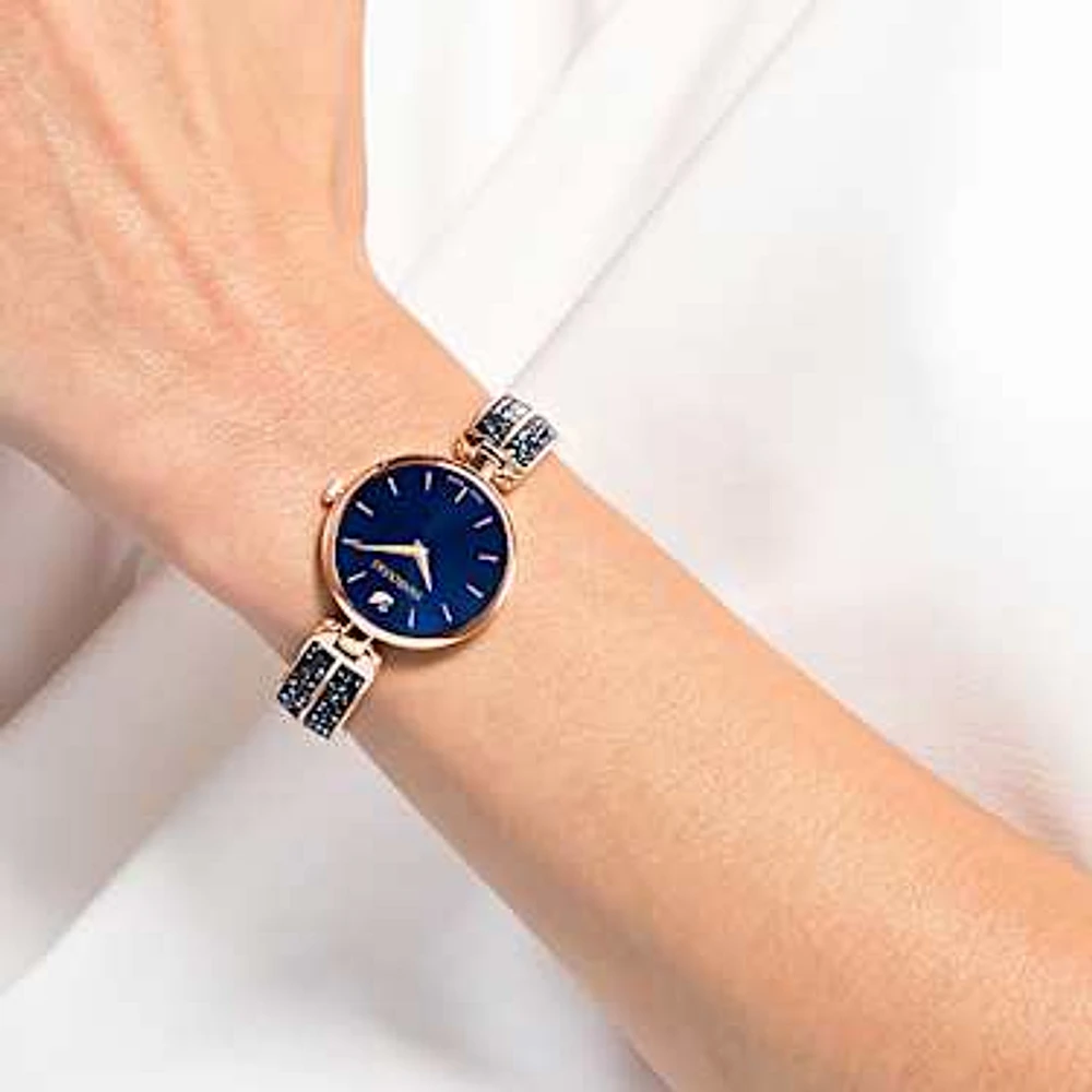 Dream Rock watch, Swiss Made, Metal bracelet, Blue, Rose gold-tone finish by SWAROVSKI