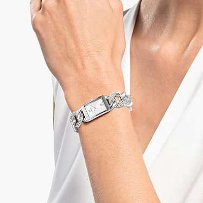 Cocktail watch, Swiss Made, Pavé, Metal bracelet, Silver tone, Stainless steel by SWAROVSKI