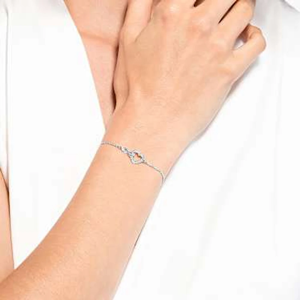 Hyperbola bracelet, Infinity and heart, White, Rhodium plated by SWAROVSKI