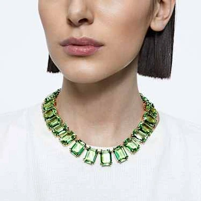 Millenia Tennis necklace, Oversized crystals, Octagon cut, Green, Gold-tone plated by SWAROVSKI