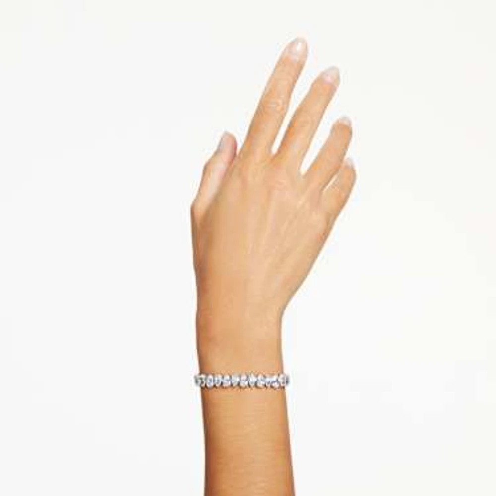 Matrix Tennis bracelet, Pear cut, White, Rhodium plated by SWAROVSKI