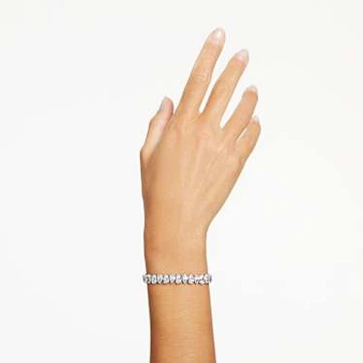 Matrix Tennis bracelet, Pear cut, White, Rhodium plated by SWAROVSKI