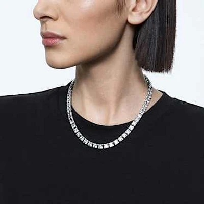 Matrix necklace, Square cut, White, Rhodium plated by SWAROVSKI