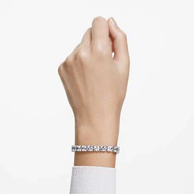 Matrix Tennis bracelet, Square cut, Small, White, Rhodium plated by SWAROVSKI