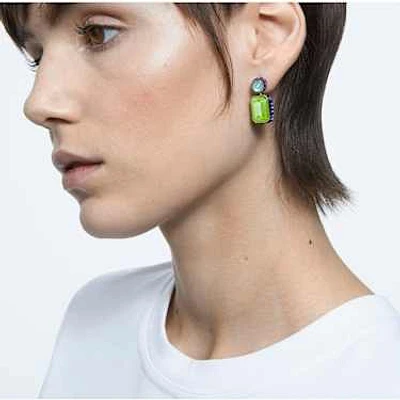 Orbita drop earrings, Asymmetrical design, Octagon cut, Multicoloured, Gold-tone plated by SWAROVSKI