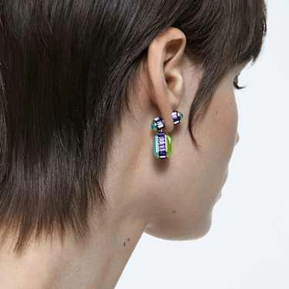 Chroma drop earrings, Asymmetrical design, Octagon cut, Multicoloured, Gold-tone plated by SWAROVSKI