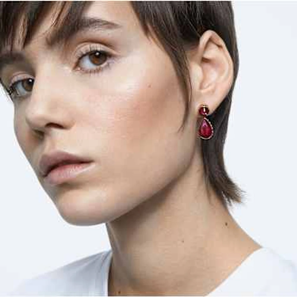 Chroma drop earrings, Asymmetrical design, Drop cut, Multicoloured, Gold-tone plated by SWAROVSKI