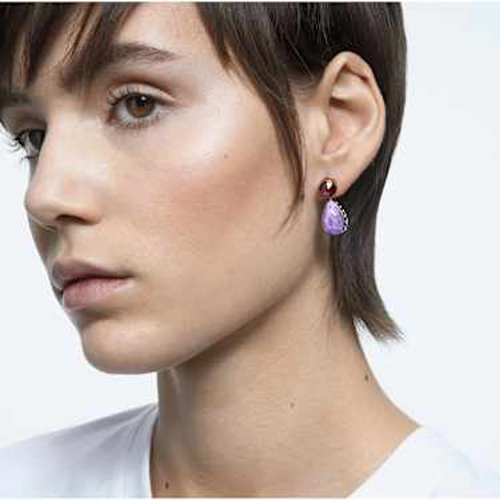 Chroma drop earrings, Asymmetrical design, Drop cut, Multicoloured, Gold-tone plated by SWAROVSKI