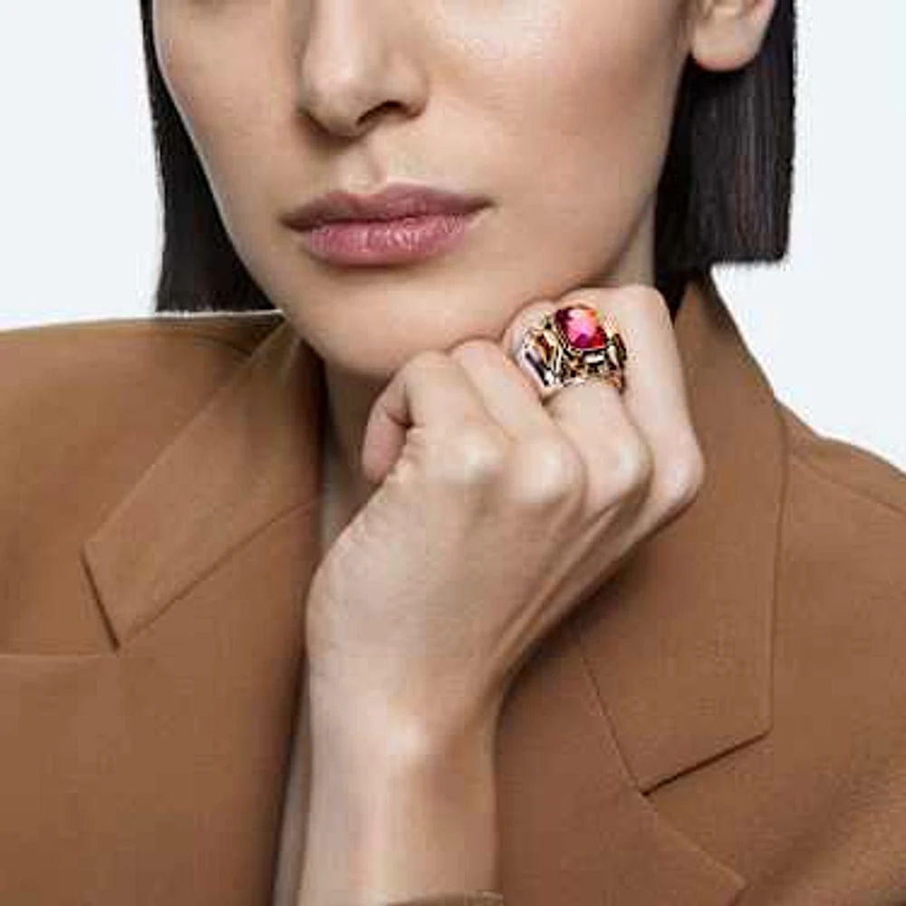 Chroma cocktail ring, Pink, Gold-tone plated by SWAROVSKI