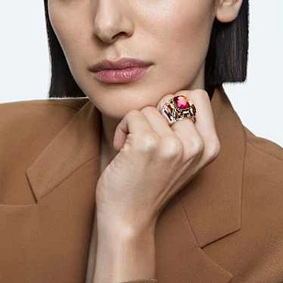 Chroma cocktail ring, Pink, Gold-tone plated by SWAROVSKI