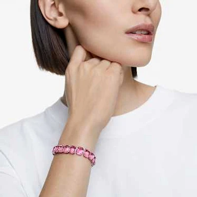 Matrix Tennis bracelet, Octagon cut, Pink, Rhodium plated by SWAROVSKI
