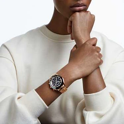 Octea lux sport watch, Swiss Made, Metal bracelet, Black, Rose gold-tone finish by SWAROVSKI