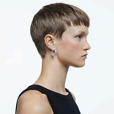 Matrix hoop earrings, Octagon cut, White, Rhodium plated by SWAROVSKI