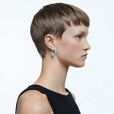 Millenia hoop earrings, Octagon cut, White, Rhodium plated by SWAROVSKI
