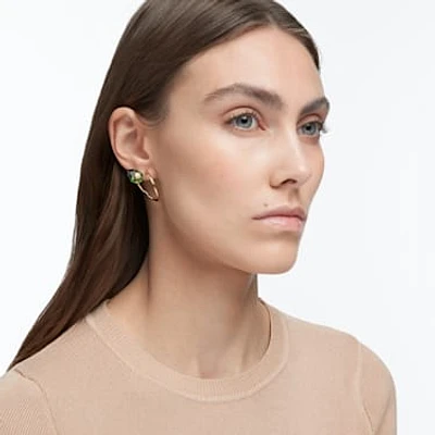 Numina drop earrings, Asymmetrical design, Mixed cuts, Green, Gold-tone plated by SWAROVSKI