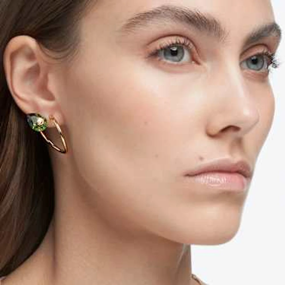 Numina drop earrings, Asymmetrical design, Mixed cuts, Green, Gold-tone plated by SWAROVSKI