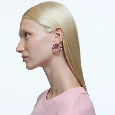 Millenia hoop earrings, Octagon cut, Pink, Rhodium plated by SWAROVSKI
