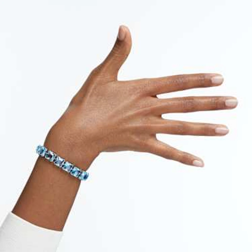 Millenia Tennis bracelet, Square cut, Medium, Blue, Rhodium plated by SWAROVSKI