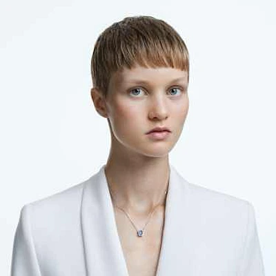 Millenia necklace, Octagon cut, Blue, Rhodium plated by SWAROVSKI