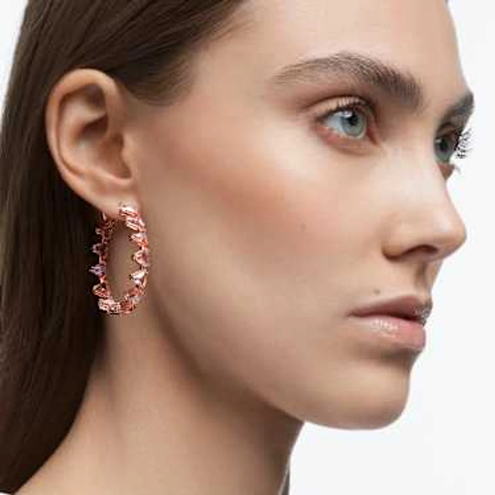 Matrix hoop earrings, Triangle cut, Pink, Rose gold-tone plated by SWAROVSKI