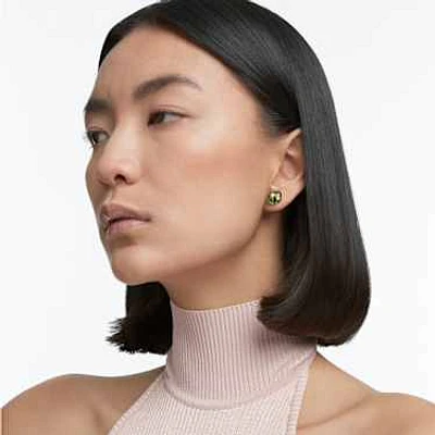 Numina stud earrings, Asymmetrical design, Mixed cuts, Green, Gold-tone plated by SWAROVSKI