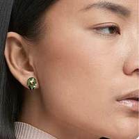 Numina stud earrings, Asymmetrical design, Mixed cuts, Green, Gold-tone plated by SWAROVSKI