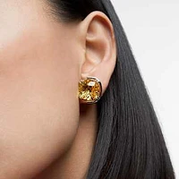 Harmonia stud earrings, Cushion cut, Yellow, Rhodium plated by SWAROVSKI