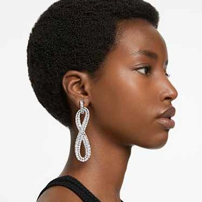 Hyperbola clip earrings, Infinity, White, Rhodium plated by SWAROVSKI