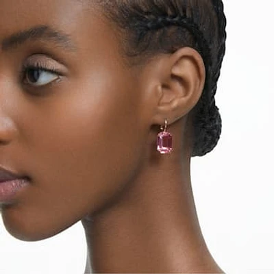 Millenia drop earrings, Octagon cut, Pink, Rose gold-tone plated by SWAROVSKI