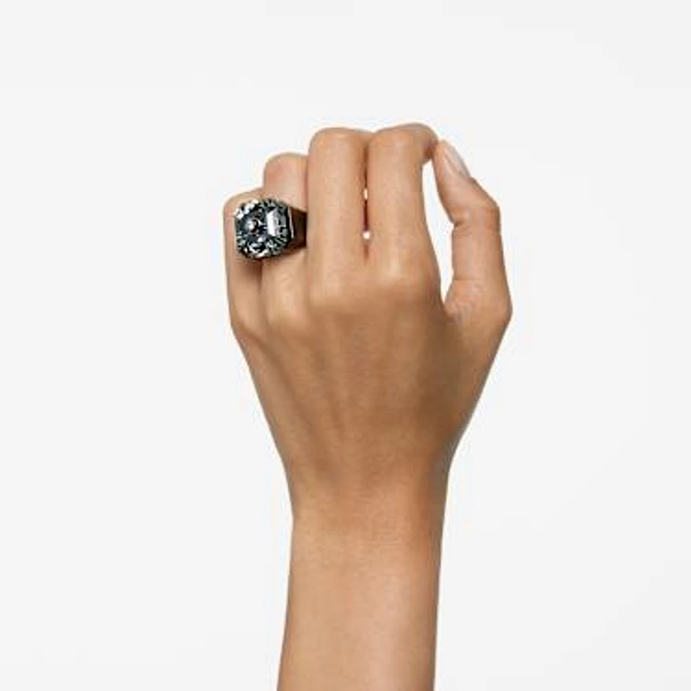 Numina cocktail ring, Octagon cut, Black, Ruthenium plated by SWAROVSKI