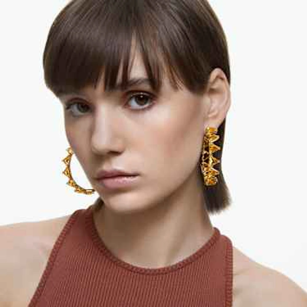 Matrix hoop earrings, Triangle cut, Yellow, Gold-tone plated by SWAROVSKI