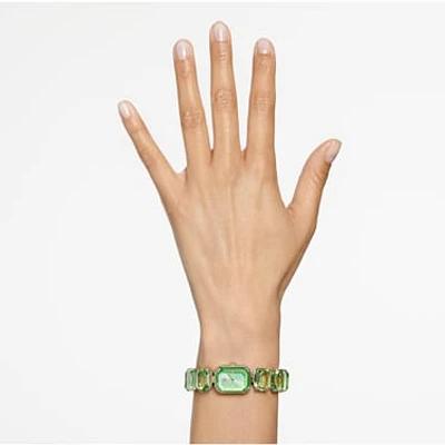 Watch, Octagon cut bracelet, Green, Champagne gold-tone finish by SWAROVSKI