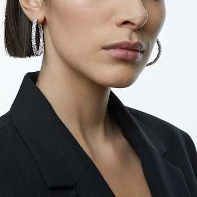 Ortyx hoop earrings, Triangle cut, White, Rhodium plated by SWAROVSKI