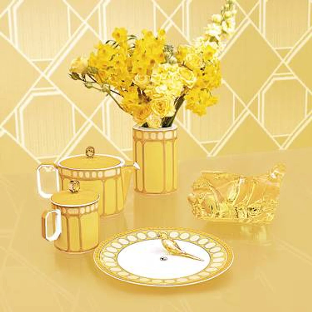Signum mug with lid, Porcelain, Yellow by SWAROVSKI