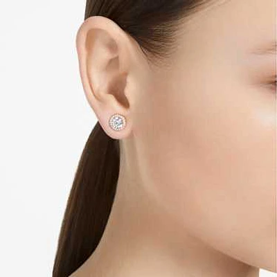 Una stud earrings, Round cut, Pavé, White