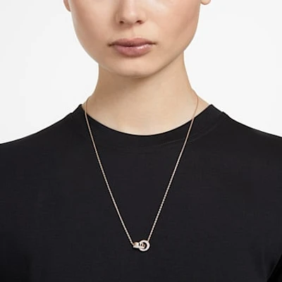 Hollow pendant, Interlocking loop, White, Rose gold-tone plated by SWAROVSKI