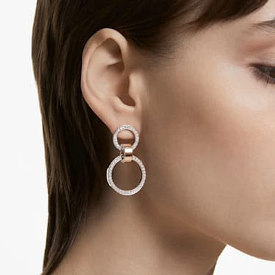 Hollow hoop earrings, White, Rose gold-tone plated by SWAROVSKI