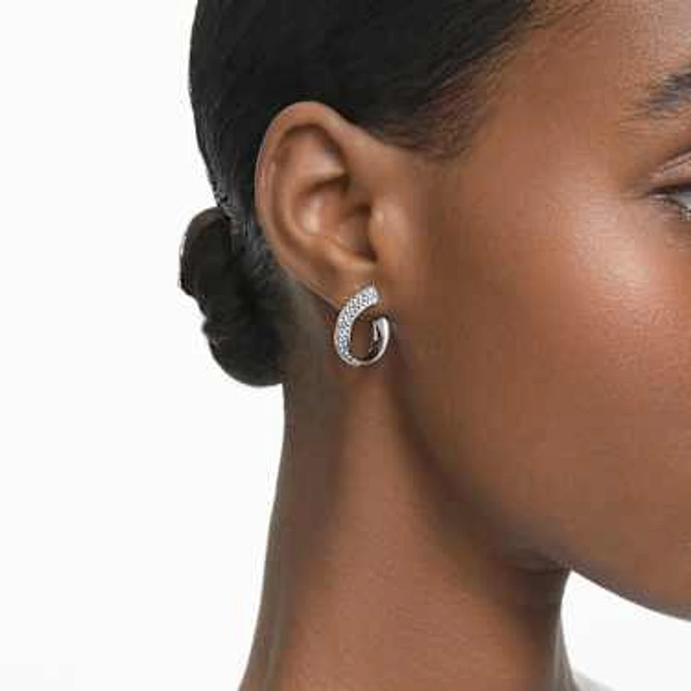 Exist hoop earrings, Small, White, Rhodium plated by SWAROVSKI