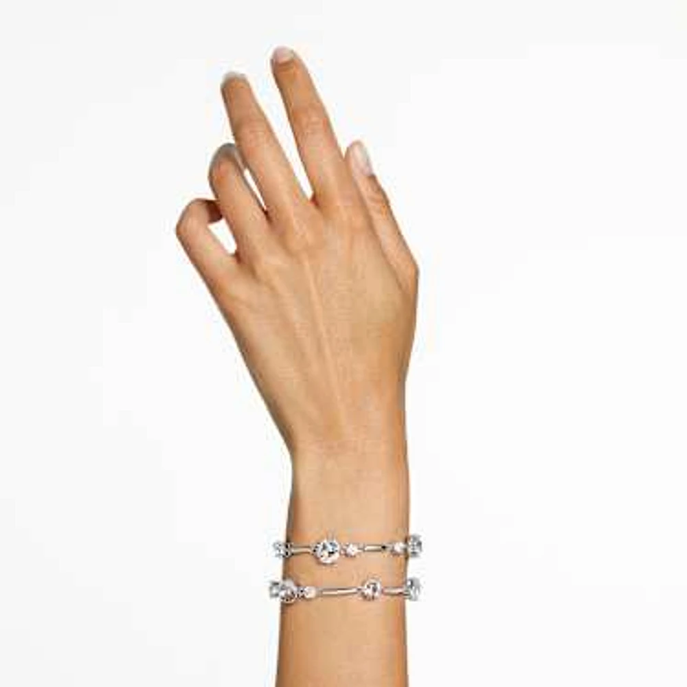 Constella double bangle, Round cut, White, Rhodium plated by SWAROVSKI