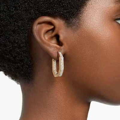Dextera hoop earrings, Octagon shape, Medium, White, Gold-tone plated by SWAROVSKI