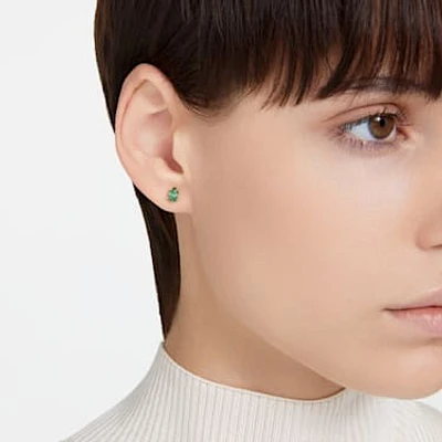 Stilla stud earrings, Pear cut, Green, Gold-tone plated by SWAROVSKI