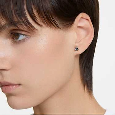 Chroma stud earrings, Triangle cut, Grey, Ruthenium plated by SWAROVSKI